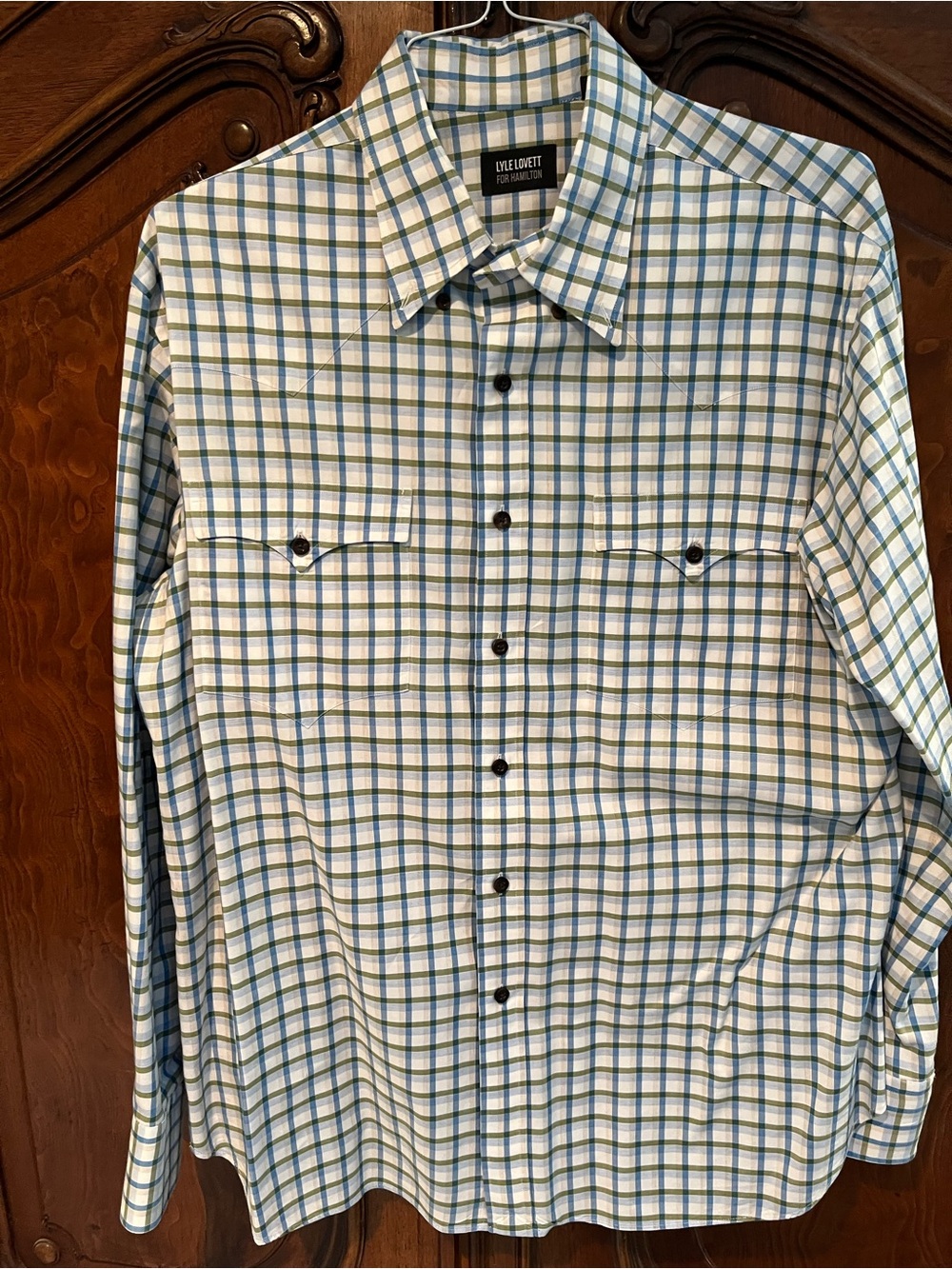 Lyle Lovett for Hamilton Blue & Green Plaid Long-Sleeve Shirt Sz XL